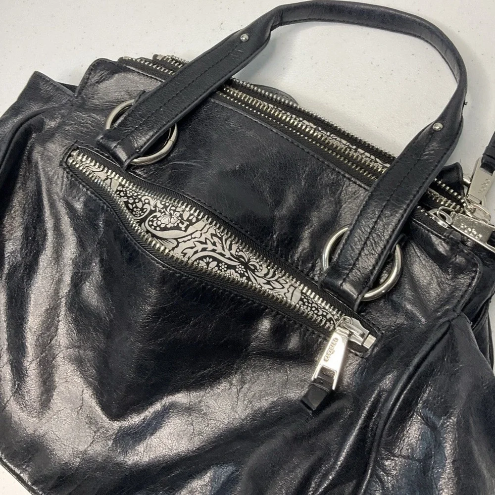HOBO‎ International Womens Black Polished Leather Shoulder Bag Satchel Purse